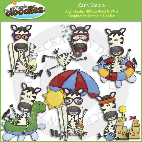 Zany Zebra Summer Fun Clip Art Download