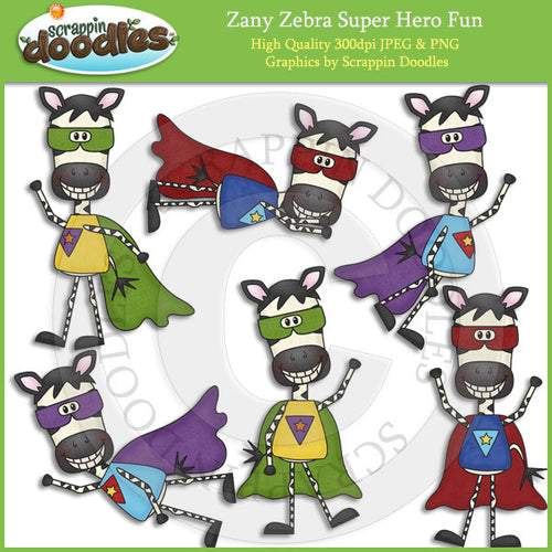 Zany Zebra Super Hero Fun Clip Art Download