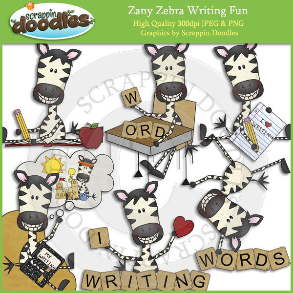 Zany Zebra Writing Fun Clip Art Download