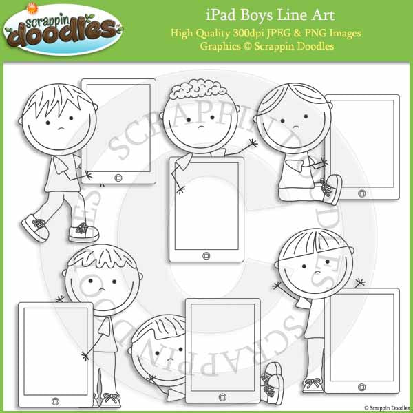 iPad Boys Clip Art kids holding iPad graphics