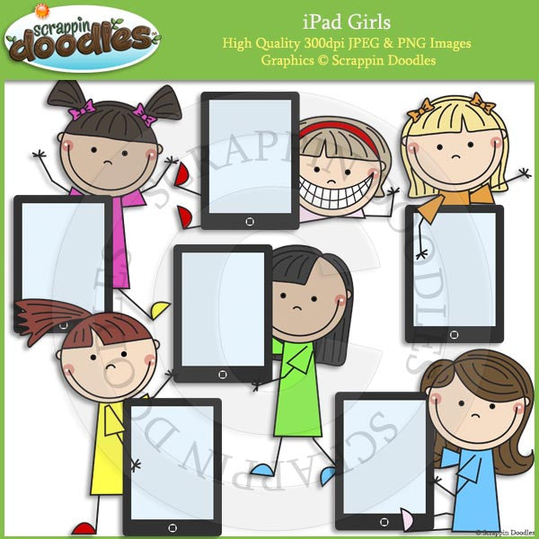 iPad Girls Clip Art Kids Holding iPads