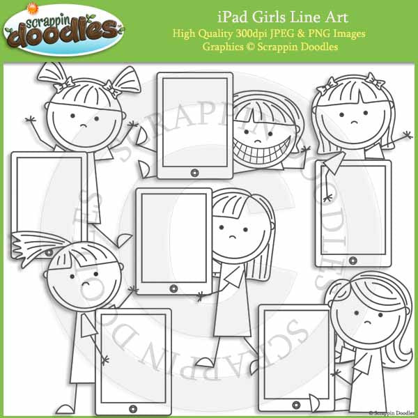 iPad Girls Clip Art Kids Holding iPads