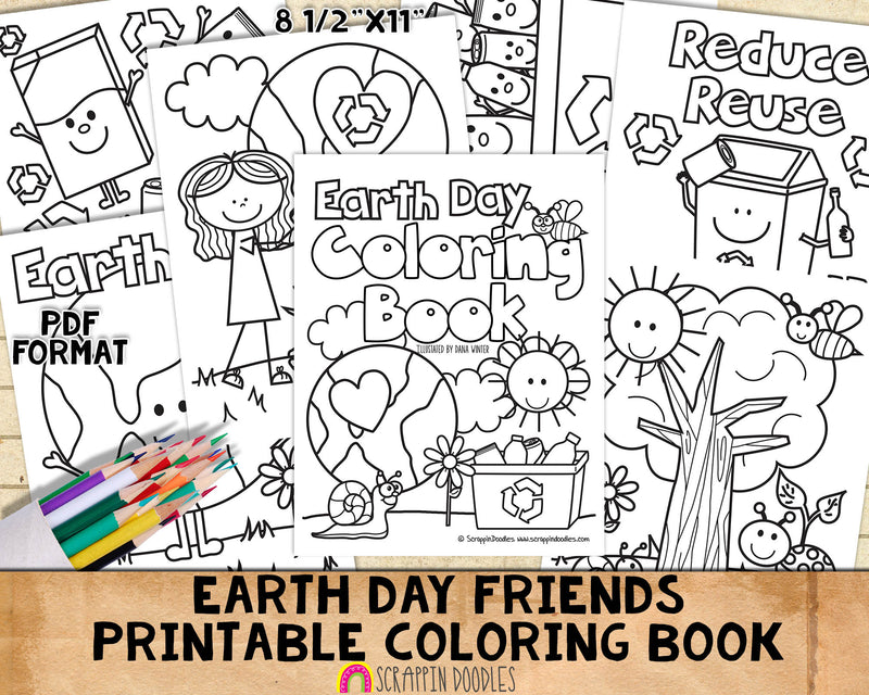 Earth Day Friends Coloring Book - Kids Coloring Pages - Printable PDF