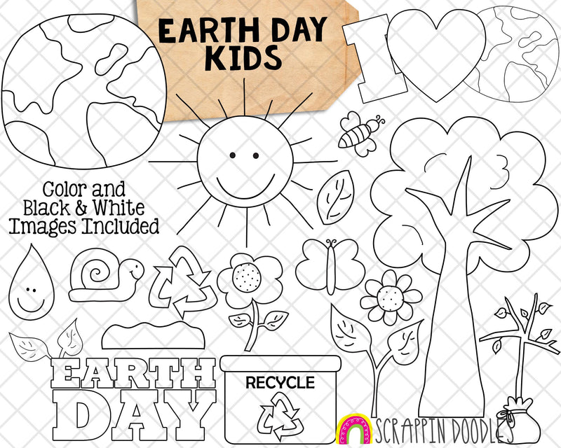 Earth Day Kids Clipart - Stick Kids Save the Earth - Environmental Kids - Reduce Reuse Recycle Graphics - Eco Friendly PNG