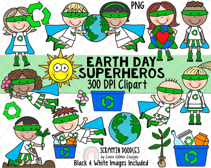 Earth Day Clipart - Earth Day SuperHero - Instant Download - Environmental Kids - Reduce Reuse Recycle Graphics - Eco Friendly ClipArt 