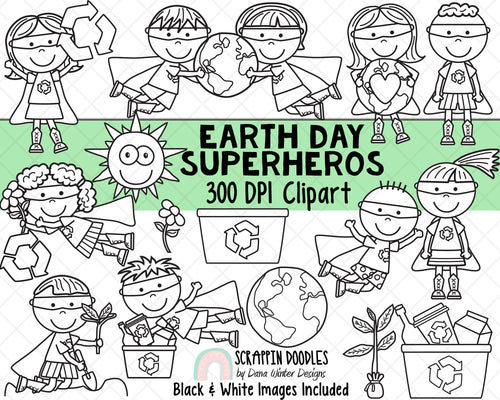 Earth Day Clipart - Earth Day SuperHero - Instant Download - Environmental Kids - Reduce Reuse Recycle Graphics - Eco Friendly ClipArt 