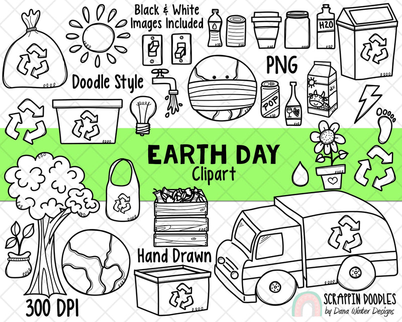 Earth Day Clipart - Earth Day Planner Doodles - Instant Download - Environmental Kids - Reduce Reuse Recycle Graphics - Eco Friendly ClipArt