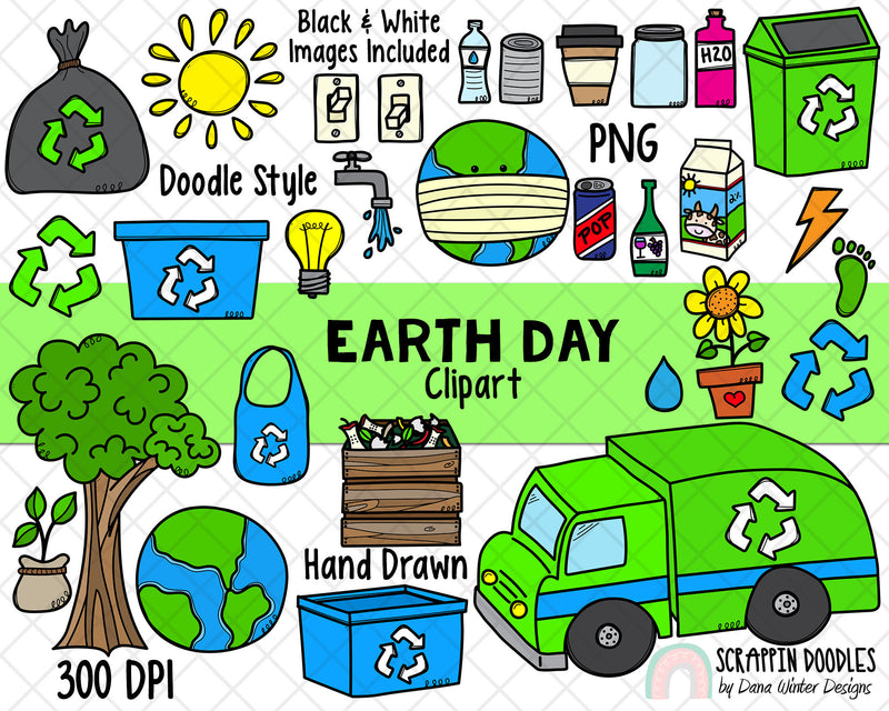 Earth Day Clipart - Earth Day Planner Doodles - Instant Download - Environmental Kids - Reduce Reuse Recycle Graphics - Eco Friendly ClipArt