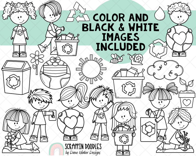 Earth Day Clipart - Earth Day Kids - Instant Download - Environmental Kids - Reduce Reuse Recycle Graphics - Eco Friendly ClipArt 