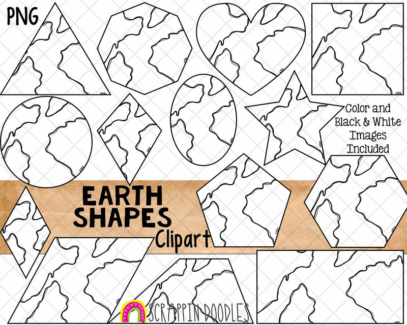 Earth Shapes ClipArt - Commercial Use 2D Shape Clip Art - Earth Day Shape Graphics - Hand Drawn PNG