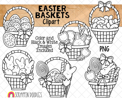 Easter Baskets ClipArt - Decorated Easter Basket - Candy Baskets - Chocolate Bunny - Commercial Use - PNG