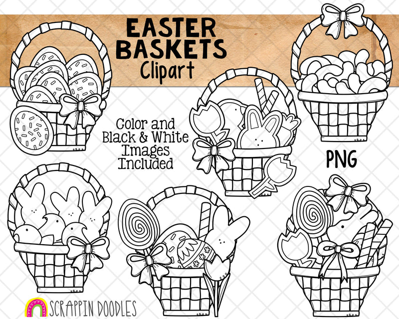 Easter Baskets ClipArt - Decorated Easter Basket - Candy Baskets - Chocolate Bunny - Commercial Use - PNG