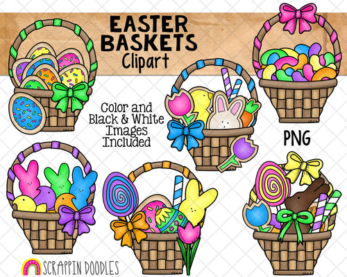 Easter Baskets ClipArt - Decorated Easter Basket - Candy Baskets - Chocolate Bunny - Commercial Use - PNG