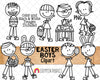 Easter Boys ClipArt - Doodle Boys Easter - Stick Figures - Decorating Eggs - Commercial Use PNG