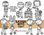 Easter Boys ClipArt - Doodle Boys Easter - Stick Figures - Decorating Eggs - Commercial Use PNG