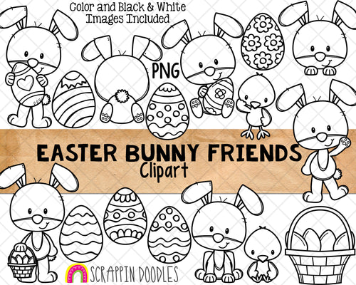 Easter Bunny Friends ClipArt - Commercial Use PNG 