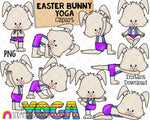 Easter Bunny Yoga Clip Art - Easter Stretching Clipart - Yoga Poses - Commercial Use PNG Sublimation