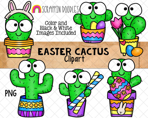 Easter Cactus ClipArt - Easter Eggs - Spring Cacti Graphics - Cactus Sublimation - Commercial Use - PNG