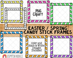 Easter Candy Stick Frames ClipArt - Easter Colors - Spring Frames - Commercial Use - PNG