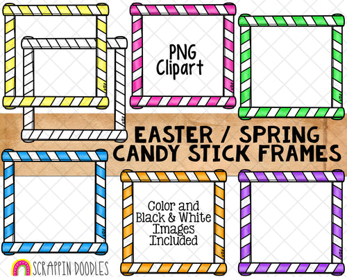 Easter Candy Stick Frames ClipArt - Easter Colors - Spring Frames - Commercial Use - PNG