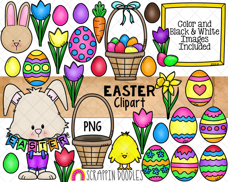 Easter ClipArt - Decorated Easter Eggs - Tulips - Dafodil - Easter Sublimation - Commercial Use - PNG