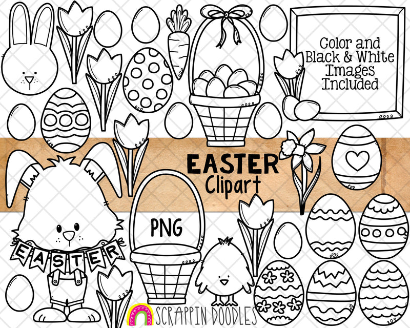 Easter ClipArt - Decorated Easter Eggs - Tulips - Dafodil - Easter Sublimation - Commercial Use - PNG