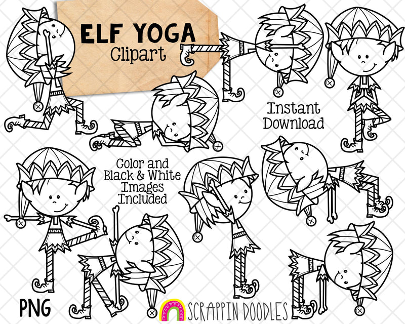 Yoga Elf Clip Art - Christmas Stretching Clipart - Yoga Elves Poses - Commercial Use PNG Sublimation