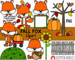 Fall Foxes ClipArt - Commercial Use Autumn Fox Graphics - Autumn Tree - Pumpkin - Fence Clipart - Sunflower - Hand Drawn PNG