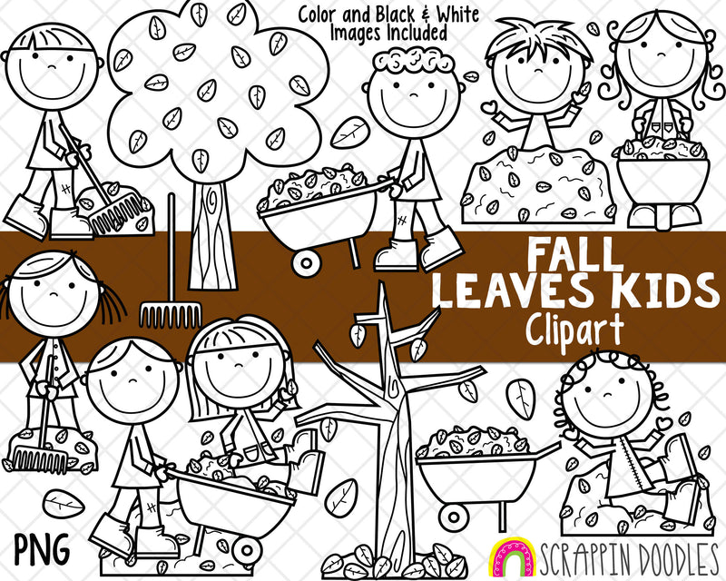 Fall Leaves Kids ClipArt - Commercial Use Autumn Graphics - Autumn Tree - Raking Leaves - Leaf Pile