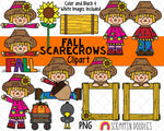 Fall Scarecrows ClipArt - Commercial Use Scarecrow Clipart - Sunflower - Autumn - Hay Bale - Farm Clipart