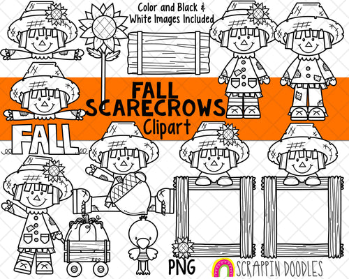 Fall Scarecrows ClipArt - Commercial Use Scarecrow Clipart - Sunflower - Autumn - Hay Bale - Farm Clipart