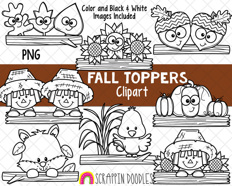 Fall Toppers ClipArt - Autumn Page Topper - Acorn Page Topper - Scarecrow Topper - Sunflower Toppers 