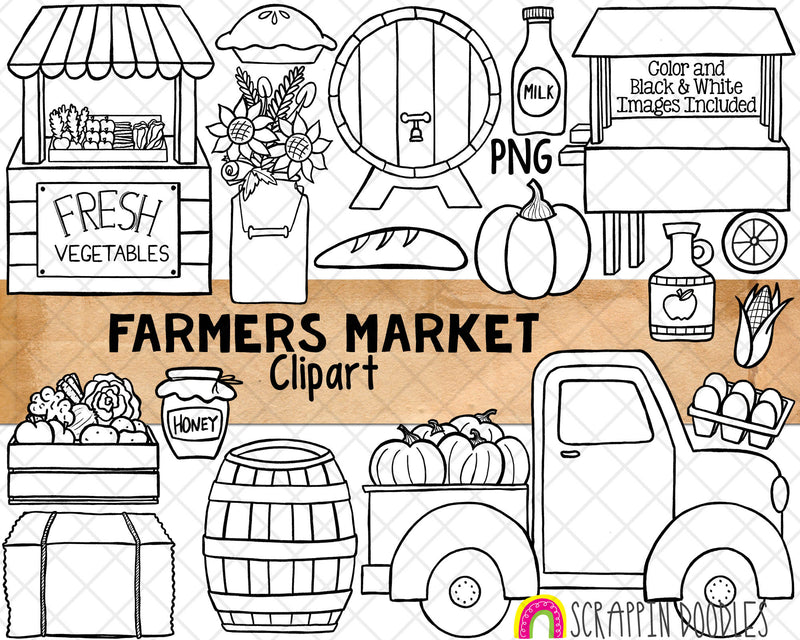 Farmers Market Clip Art - Fall Farm Truck - Autumn Harvest - Vegetables - Sunflowers - Commercial Use PNG