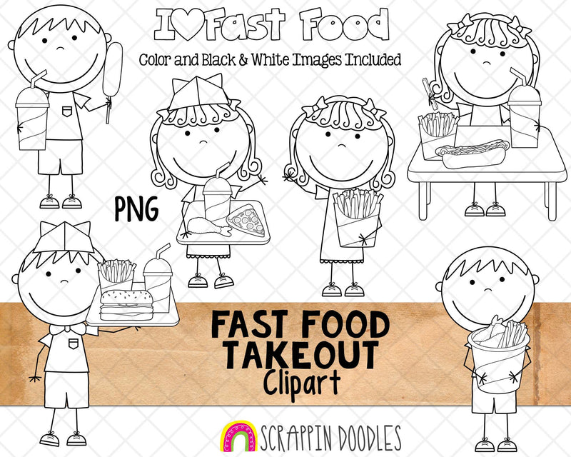Fast Food Takeout ClipArt - Fast Food Restaurant Server - Eating Fast Food - Commercial Use PNG