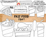 Fast Food ClipArt - Hamburger - HotDog - CornDog - French Fries - Pizza - Bucket of Fried Chicken - Nachos - Milk Shake - Commercial Use PNG