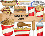 Fast Food ClipArt - Hamburger - HotDog - CornDog - French Fries - Pizza - Bucket of Fried Chicken - Nachos - Milk Shake - Commercial Use PNG