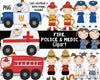 Fire Police and Medic ClipArt - Fire Fighter Clipart - RCMP Clipart - Police Clipart - Medic Clipart - First Responder - Hand Drawn PNG