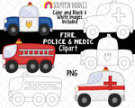 Fire Police and Medic ClipArt - Fire Fighter Clipart - RCMP Clipart - Police Clipart - Medic Clipart - First Responder - Hand Drawn PNG