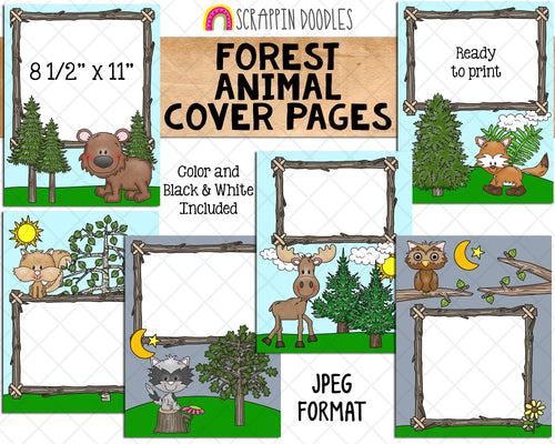 Forest Animal Cover Pages - Ready to Use Woodland Themed Printable Binder Covers - JPEG Format