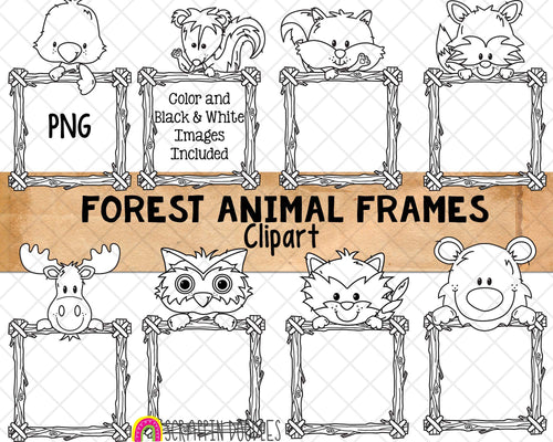 Forest Animal Frames ClipArt - Woodland Brown Bear - Moose - Raccoon - Fox - Commercial Use PNG