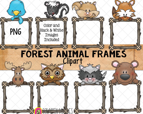 Forest Animal Frames ClipArt - Woodland Brown Bear - Moose - Raccoon - Fox - Commercial Use PNG