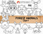 Forest Animals ClipArt - Woodland Brown Bear - Moose - Raccoon - Fox PNG - Commercial Use