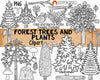 Forest Trees and Plants ClipArt - Birch Tree - Pine Tree - Cedar - Mushrooms - Woodlands -Logs - Commercial Use PNG