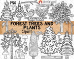 Forest Trees and Plants ClipArt - Birch Tree - Pine Tree - Cedar - Mushrooms - Woodlands -Logs - Commercial Use PNG