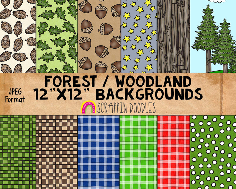 Forest Woodland 12" x 12" JPEG Backgrounds - Digital Papers - Cabin Themed Background Patterns