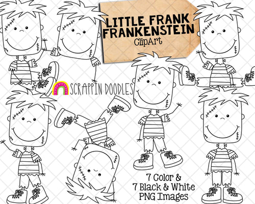 Frankenstein Clip Art - Halloween Graphics - Commercial Use PNG Sublimation Graphics - Included 14 images - 7 Color and 7 Black & White- Transparent 300 DPI PNG images - Commercial Use Allowed