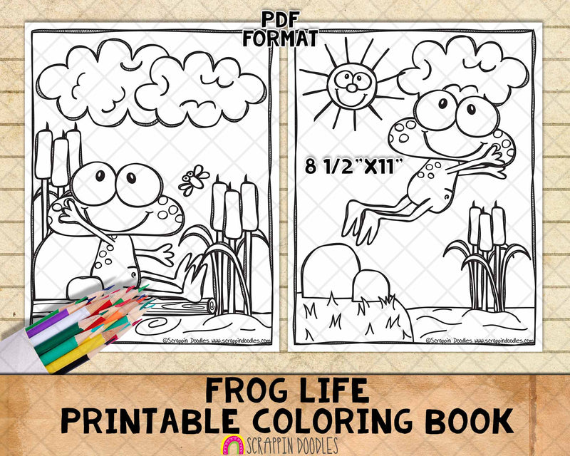 Frog Life Coloring Book - Frog Coloring Pages - Printable PDF Coloring Book