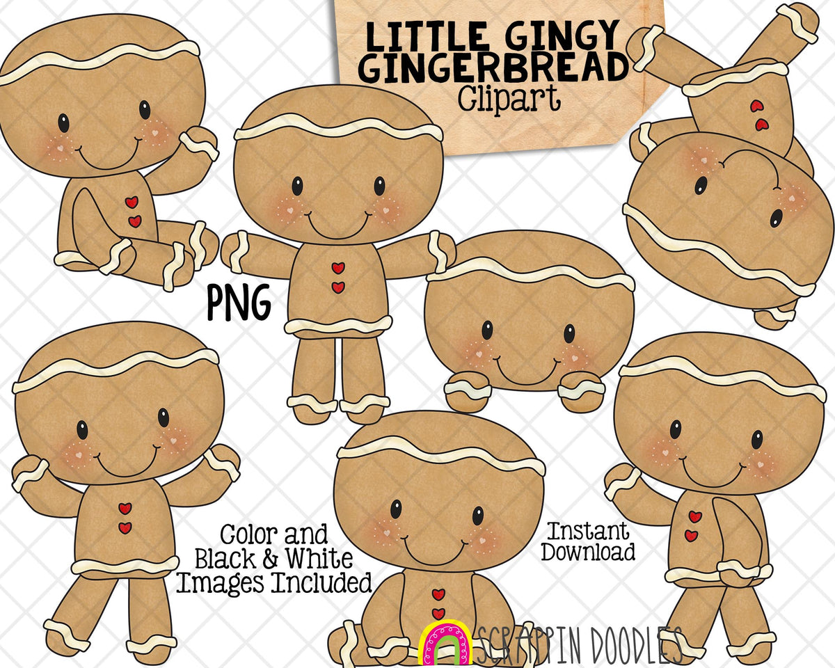 Gingerbread Cookie Clip Art - Little Gingy Clipart - Christmas Cookies - Commercial Use PNG Sublimation