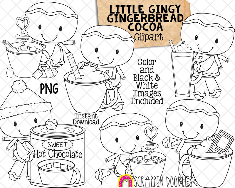 Gingerbread Cookie Clip Art - Little Gingy Cocoa Clipart - Christmas Cookies - Commercial Use PNG Sublimation