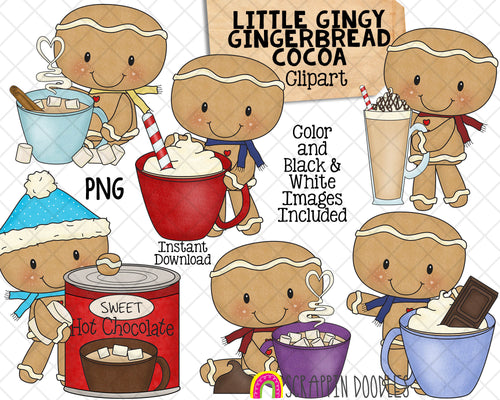 Gingerbread Cookie Clip Art - Little Gingy Cocoa Clipart - Christmas Cookies - Commercial Use PNG Sublimation